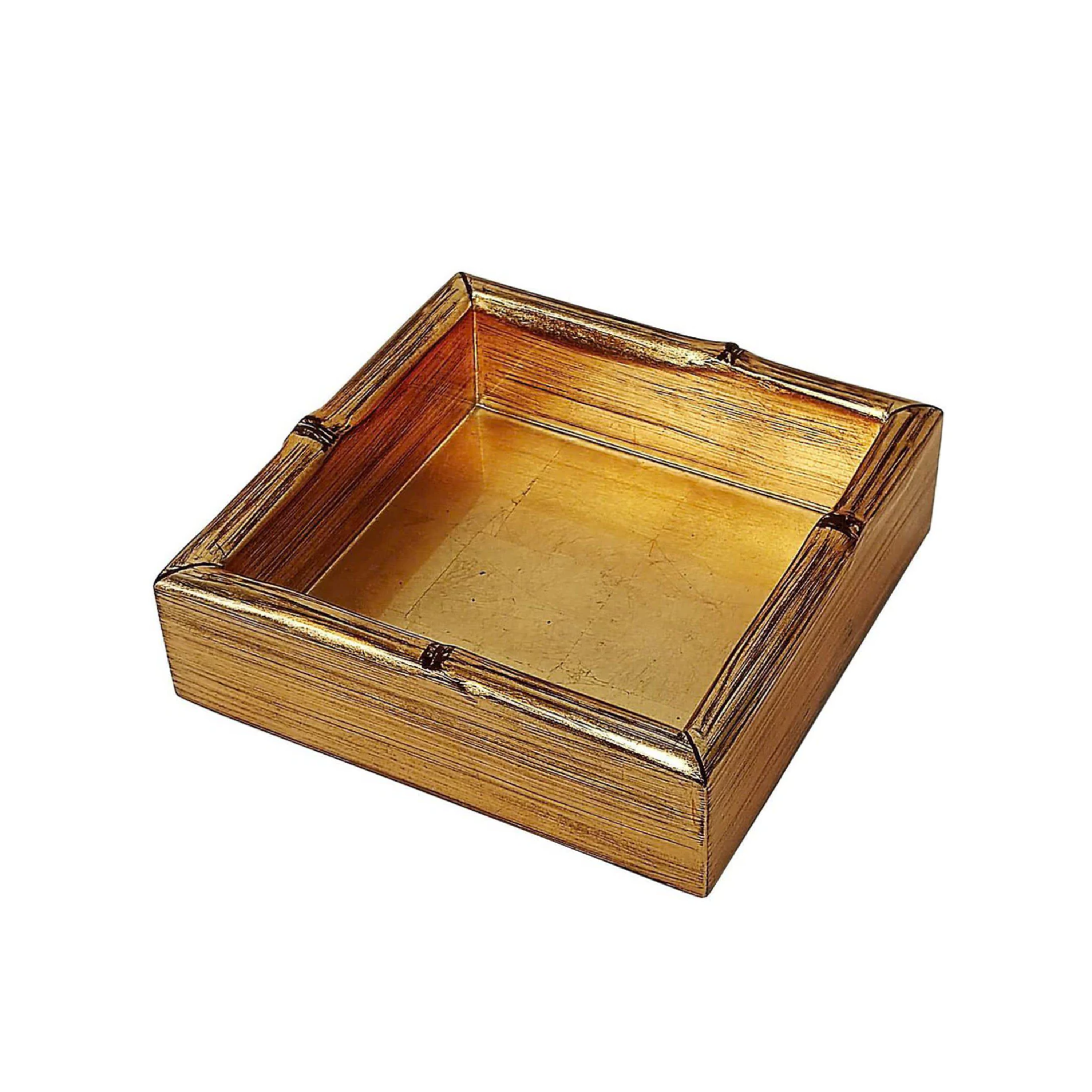 Gold Leaf Bamboo Edge Lacquer Napkin Holder Cocktail